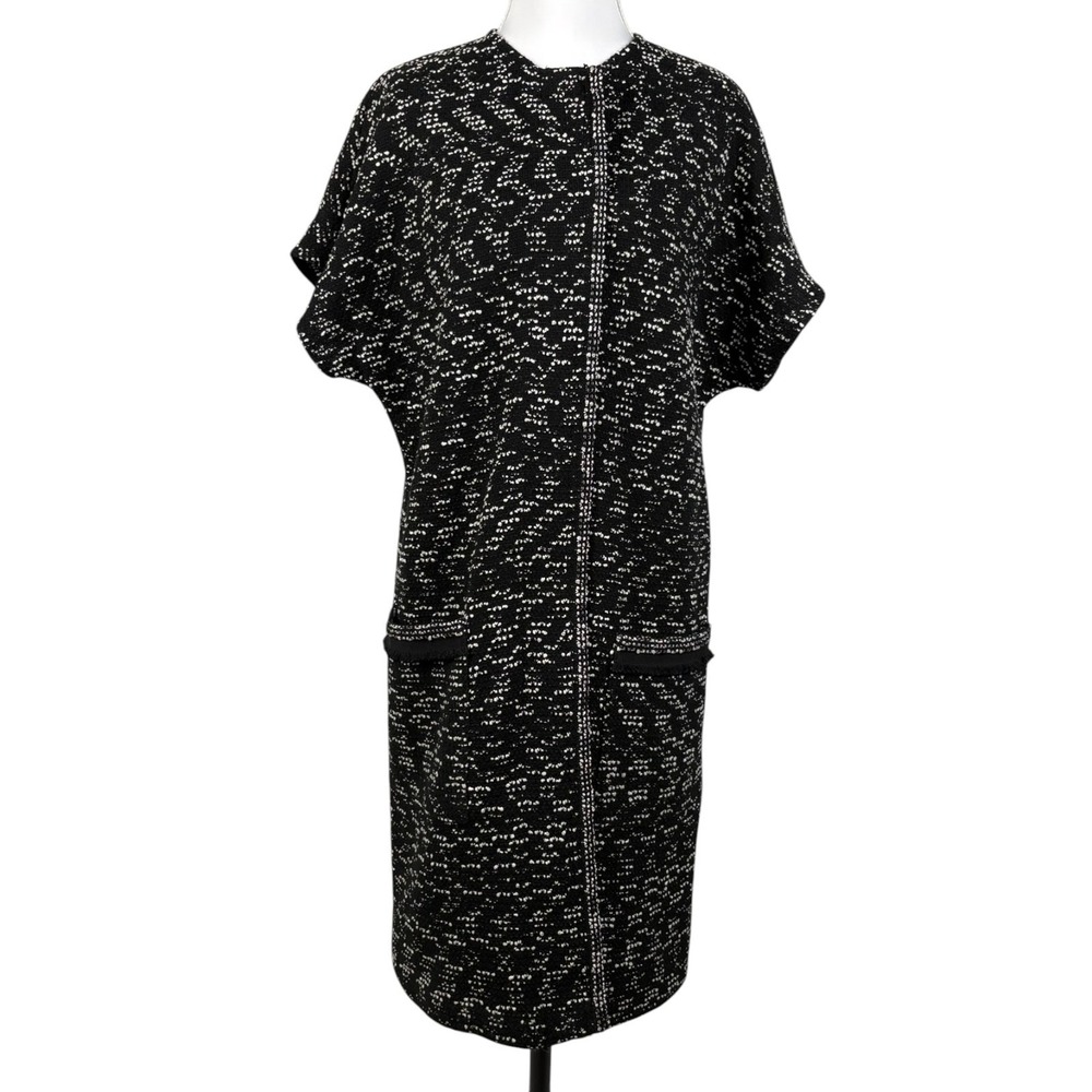 St John Knit Textured Jacket Coatigan Womens Size 2 Black White Knee Length